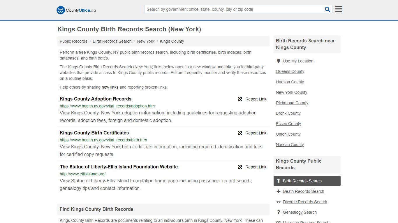 Kings County Birth Records Search (New York) - County Office